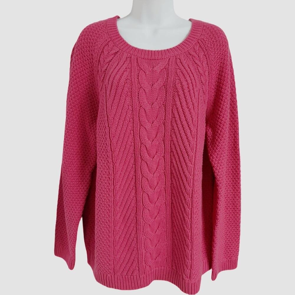 Lands' End Cable Knit Sweater Pink Coastal Grandma Preppy Grandmacore Size XL